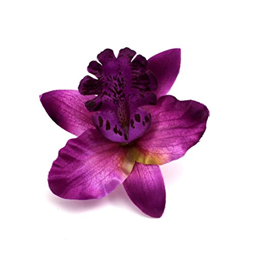 Modisch Hochzeit Braut Blume Stoff Dendrobium Orchidee Haar Klammer Brosche Haarspange Violett - 3