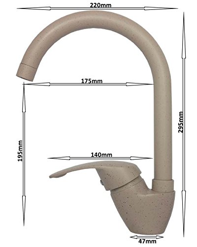 Niederdruck Küchenarmatur Mischbatterie Einhebelmischer Einhandmischer Spültischarmatur Wasserhahn Küchen Armatur Waschbeckenarmatur 360° schwenkbar Untertischgerät in Granit Beige 7019 - 6