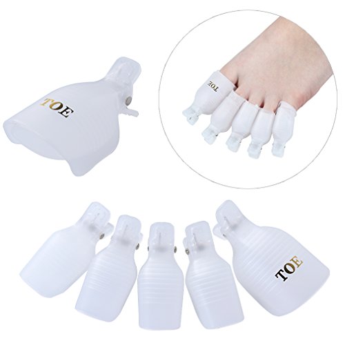 Elite99 5pcs Wearable Toenail UV Gel Polish Remover Clip Caps Reusable Soak Off Wraps Clamp Plastic Acrylic Nail Art Salon Pedicure Tools (White)