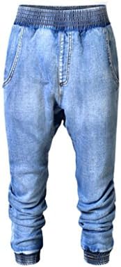 Women'S Jeans Disco High Waist Loose Straight Trouser Elasticity Denim Seven Pants , Blue , 40