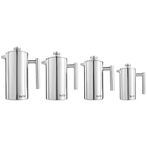 VonShef Kaffeebereiter French Presse 360 ml (3 Tasse) aus Edelstahl 2-lagig thermoisoliert inkl. Messlöffel und Beutelclip - 6
