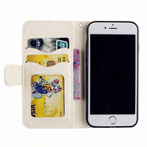 MUTOUREN Schutzhülle Case für iPhone 7 plus 5.5 Zoll Prägung Blumen Geprägte indische Mandala Muster Buch-Stil Bookstyle Handyhülle Schutzhülle Taschen Anti-scratch Bumper et Shock Absorption Magnetverschluss Magnet Etui + Metall Touch-Pen, Retro Weiß - 5