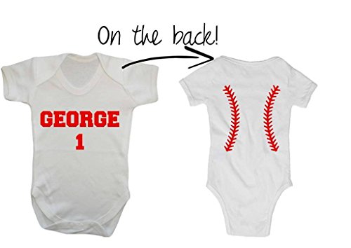 Personalised Baseball Print On Back Sports Style Name On Front Custom Baby Onesie Vest