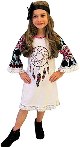 Yannerr Toddler Kids Baby Girls Clothes Windbell Printing Party Pageant Princess Dresses Long Flare Sleeve Campanula Printing Tassel O-Neck Knee-Length Straight Dress (6Years)