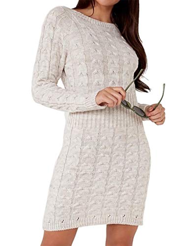 Islander Fashions Robe Asym�Trique pour Femme en Tricot torsad� � col Rond et � Manches Courtes pour Femmes Hiver