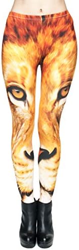 Women's Girls Ladies Full Length 3D Graphic Full Print Leggings Galaxy Jegging Stretchy Trousers Skinny Pants Workout (Waist min 64 cm / max 104 cm Length min 95 cm / max 110 cm, Lion)
