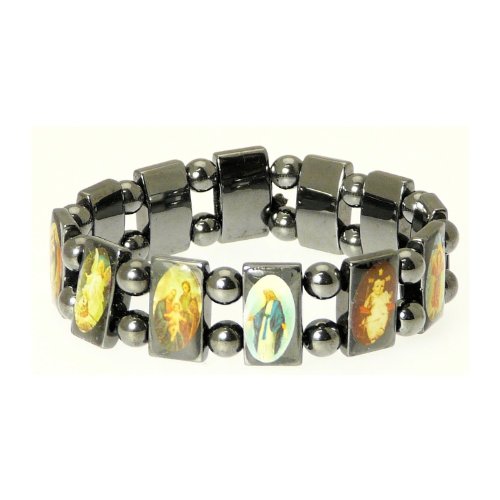 HEMATITE Haematite Saints Icon Bracelet Mary, Jesus