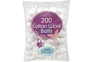 200 x Wattebällchen von Cotton Tree aus hochwertiger, 100 % weicher, flauschiger, steriler und reiner Baumwolle, für Babys und Erwachsene, in schöner Baumwoll-Aufbewahrungstasche