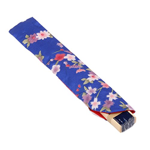 Gazechimp Seiden Schmetterling Sakura Faltbar Handfächer Klappfächer Fächer mit Taschen Beutel Blau - 8