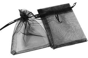 DAHI 100 Pièces Sachet en Organza Noir, Pochette 9 x 12 cm, Sacs Cadeau Organza, Pochon Bijoux, pour Mariage, Festivals, Fête, Cadeaux, Noël