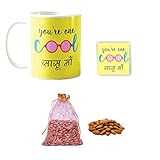 YaYa Cafe™ Birthday Gifts for Mother in Law Cool Sasu Maa Mug, Coaster with 150 GMS Almonds (Badam) Dry Fruits Gifts Combo