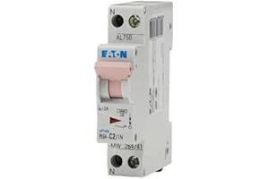 EATON 264741 PLG4-C2/1N - DISJONCTEUR MODULAIRE PH/N - Blanc - MANETTE ROSE - 1P+N / 2 A - COURBE C - Raccordement à vis