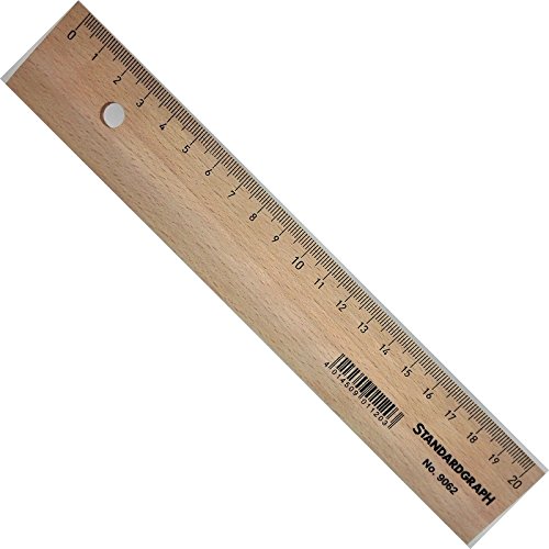 Onogal - Righello in legno di cedro naturale, vintage, 20 cm, con profilo interno in acciaio (7117)