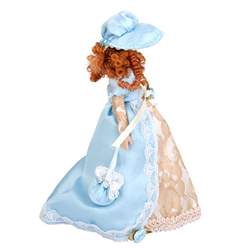1:12 Puppenhaus Miniatur Victorian Dame Puppen Blau Kleid mit Hut
