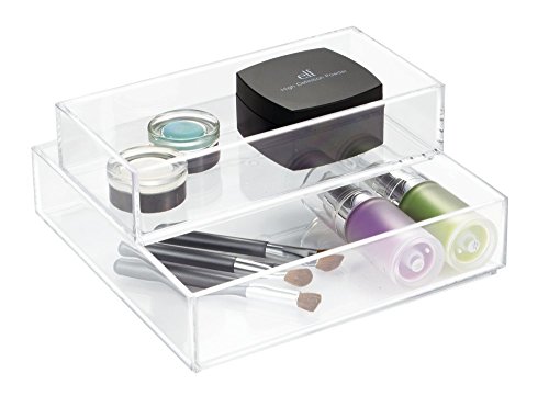 mDesign Kosmetik Organizer durchsichtig und stapelbar – transparente Aufbewahrungsbox – ideal zur Schminkaufbewahrung – Maße: 20 cm x 20 cm x 5 cm - 3