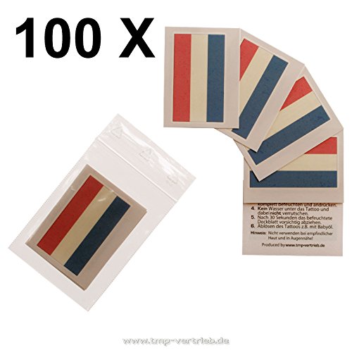 100 x Holland Tattoo Fan Fahnen – Niederlande Fanartikel – Temporäres Tattoo (100)