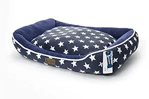 Pet Glam Fabric Star Dog Bed with Washable Covers for Beagles, Indies, Terriers, French Bulldog (Navy Blue, Medium)