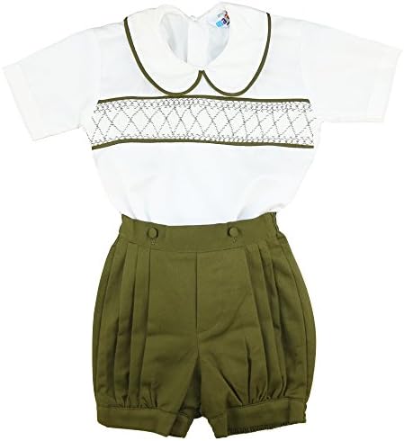 Boys Traditional Two Piece Eton Suit With Smocked Panel On Front Of Top (2-3 Years, Green)