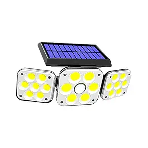 Epyz Solar Motion Sensor Lights Outdoor, 3 Heads Lights Solar Powered, COB LED Flood Light Motion Detected Spotlights IP67 Waterproof 360? Rotatable for Garage [ Cold White Light,Pack of 1 ]