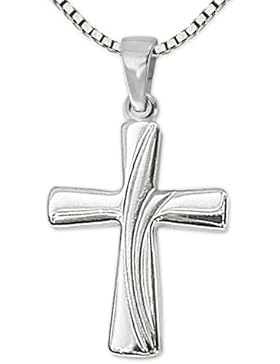 CLEVER SCHMUCK Silberner Anhänger keines feminines Kreuz 17 mm mit 3 geschwungenen Bögen und Kette Venezia 42...