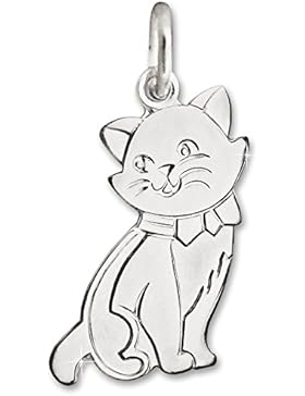 CLEVER SCHMUCK Silberner Anhänger Katze flach 16 x 10 mm matt und glänzend STERLING SILBER 925