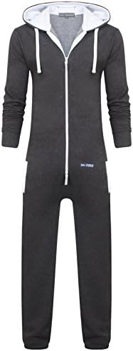 Kids Youths Boys Unisex Original 1on1 Aztec Print Zip Up Onesie Hooded Jumpsuit Sleep Wear All In One Playsuit (Age 9/10, Plain Charcoal)