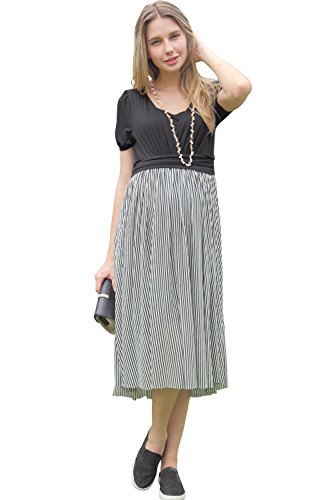 Sweet Mommy Flair Tulle Maternity and Nursing Long Dress SO2056 Black*White M(10-12)