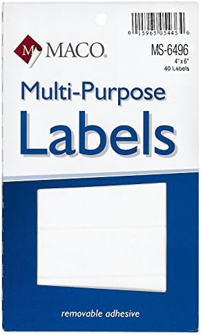 MACO White Rectangular Multi-Purpose Labels, 4 x 6 Inches, 40 Per Box (MS-6496) by Blackstone Nutrition