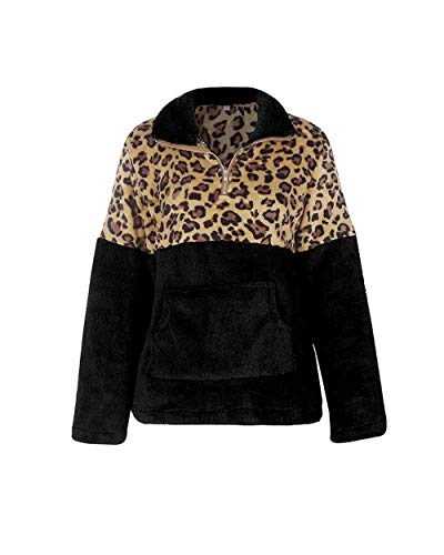 KCatsy Sweat-Shirt Ample à Demi-Zip en Laine Polaire avec Poche en Feutre(L(FR 40),Noir)
