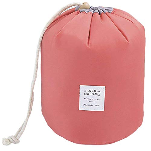 LuLyL Großer trommelförmiger Kordelzugbeutel aus Nylon für Frauen, multifunktioneller Beutel für Kosmetika, Körperpflegemittel, Make-up rot rot