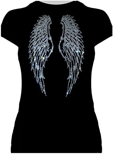 Elegant Women's Shirt, Large Crystal Angel Wings, Carnival / Mardi Gras Costume -  black - 12