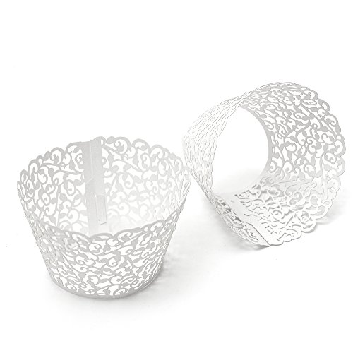 DIYI 24 Stück Cupcake Wrapper, Cup Cake Wrappers Verpackung Kuchen Dekoration Muffin Hülle Muffinförmchen Turm Cake Decoration Pearly Papier viel Design für Hochzeit Partz als Geschenk (Filigraner Ranken) - 4