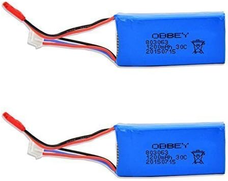 OBBEYÂ® 2pcs 7.4V 1200mAh 30C Lipo Battery For WLtoys V666 V353B UDI U829X RC Helicopter