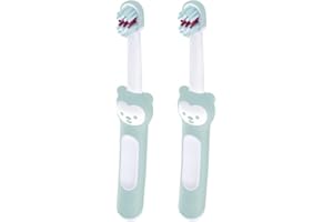 MAM Baby's Brush im 2er-Set, Baby Zahnbürste mit kurzem Griff zum einfachen Halten, Kinderzahnbürste zur sanften Zahnreinigung, ab 6+ Monate, türkis