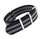 Strap 22 mm x 30 cm Nylon, Strap, Zulu, Farbe Schwarz & Grey Bond