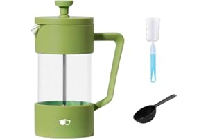 WATSON AND MONDAY W&M Cafetera - Cafetera Francesa - Prensa Francesa - French Press - Cafetera Manual - Cafetera Acero Inoxidable - Vidrio de Borosilicato - Triple Filtro - Cuchara Medidora + Limpiador - Verde - 600ml