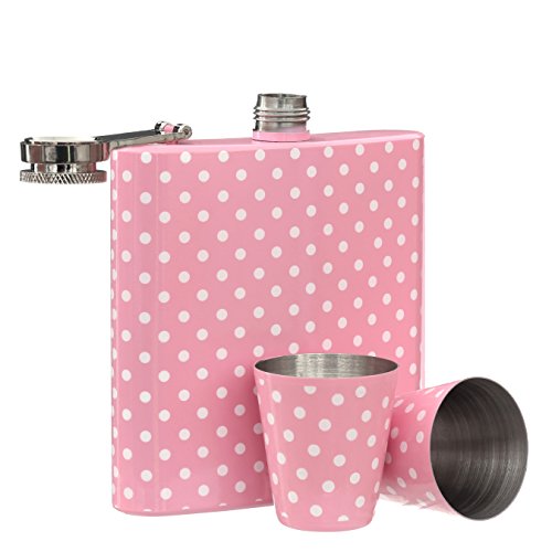 Premier Housewares Flachmann-Set, 170 ml, Punkte-Design, Flachmann-Set, Rosa Gepunktet rose - 4