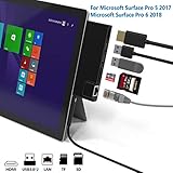【Multifunktions Surface Pro 5/6 Hub】Sonderausführung 12,00 mm Abstand zwischen Mini-DP- und USB 3.0-Anschluss, nahtlos mit Surface Pro 5 2017 und Surface Pro 6 2018, erweitern Sie Ihr Surface um mehr. Dieser Multiport USB 3.0 Hub integriert sechs Schnittstellen in einem, darunter 4K HDMI-Ausgang, Gigabit Ethernet (RJ45-Buchse), Dual USB 3.0-Anschlüsse, SD-Kartenleser und TF/Micro-SD-Steckplatz.