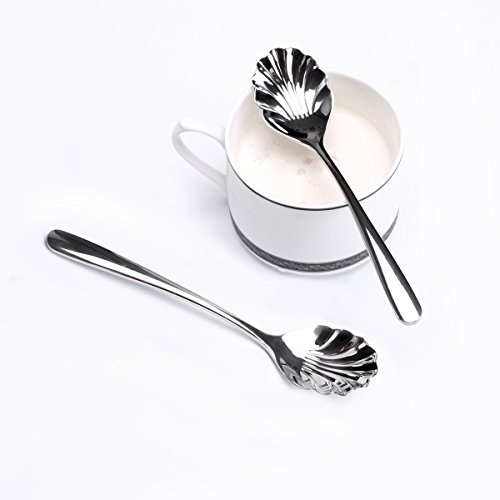 Zucker Löffel Dessertlöffel, Edelstahl mit muschelförmigem Design,qualität verwendet für Kaffee,Tee,Kuchen, Zucker,Dessert Eis Löffel,4 pack - 3