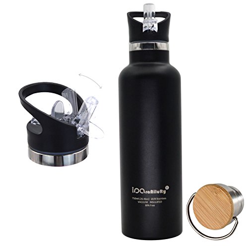 Trinkflasche Edelstahl mit Bambus Kappe (2 Trinkverschlüsse) – iParaAiluRy BPA freie Thermosflaschen 500/750/1000ml – Vakuumisolierte Doppelwandig Edelstahlflasche für Outdoor, Büro, Camping, Sport – Flasche Edelstahl - 7