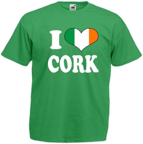 I Love Heart Cork Ireland Mens T Shirt medium kelly green