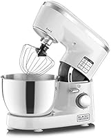 Black+Decker 1000W 6 Speed Stand Mixer with Stainless Steel Bowl, White/Silver - SM1000-B5, 2 Year Warranty
