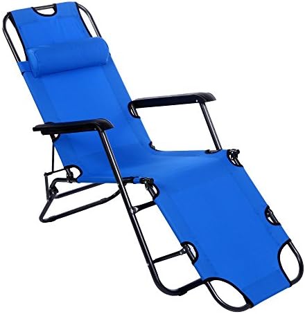 Scallop Folding Sun Lounger Lightweight Portable Garden Recliner for Outdoor Beach Patio Home with Pillows Nap Chair (Blue -Long)