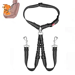 Lukovee Double Dog Seat Belt, New Dual Pet�?Car Headrest Restraint Safety Seatbelt No Tangle Dog Leash Duty Adjust Elastic Bungee Puppy�?Lead Splitter Connect Harness in Vehicle Travel for 2 Dogs