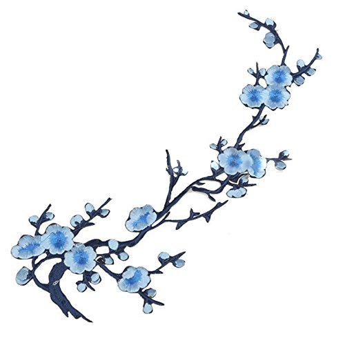1pc Plum Blossom Blume Applique Stickerei Eisen auf Patch Bekleidung Nähen (Blau)