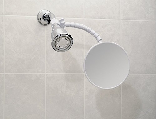 mDesign Beschlagfreier Dusch-/Rasierspiegel für das Bad mit flexiblem Arm – Weiß - 3