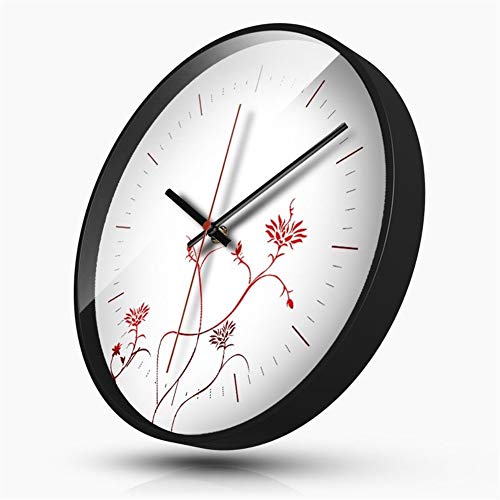 Chihen Reloj Redondo Reloj de Pared Creativo Sala de Estar Dormitorio Personalidad Reloj Mudo Reloj de Cuarzo Zen Estilo Chino (Borde Negro/Borde Blanco) (Color : HKFG Black, Size : 12inches)