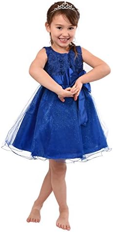 Girls Bridesmaid Dress Tiara included Baby Flower Kids Party Rose Bow Perfect For Wedding Christening Birthday Gift Dresses Princess 2-8 Years (Blue, 2-3 Years)