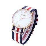 Souarts Damen Armbanduhr Einfach Stil Nylon Armband Studentenuhr Analoge Quary Uhr mit Batterie Blau