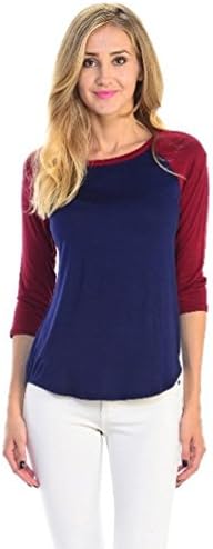 CeRui Women Raglan Baseball T-Shirts-3/4 Sleeve Baseball Tees Size S Blue Wine